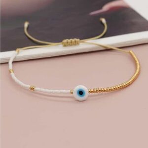 White Evil Eye Beaded Bracelet N1293
